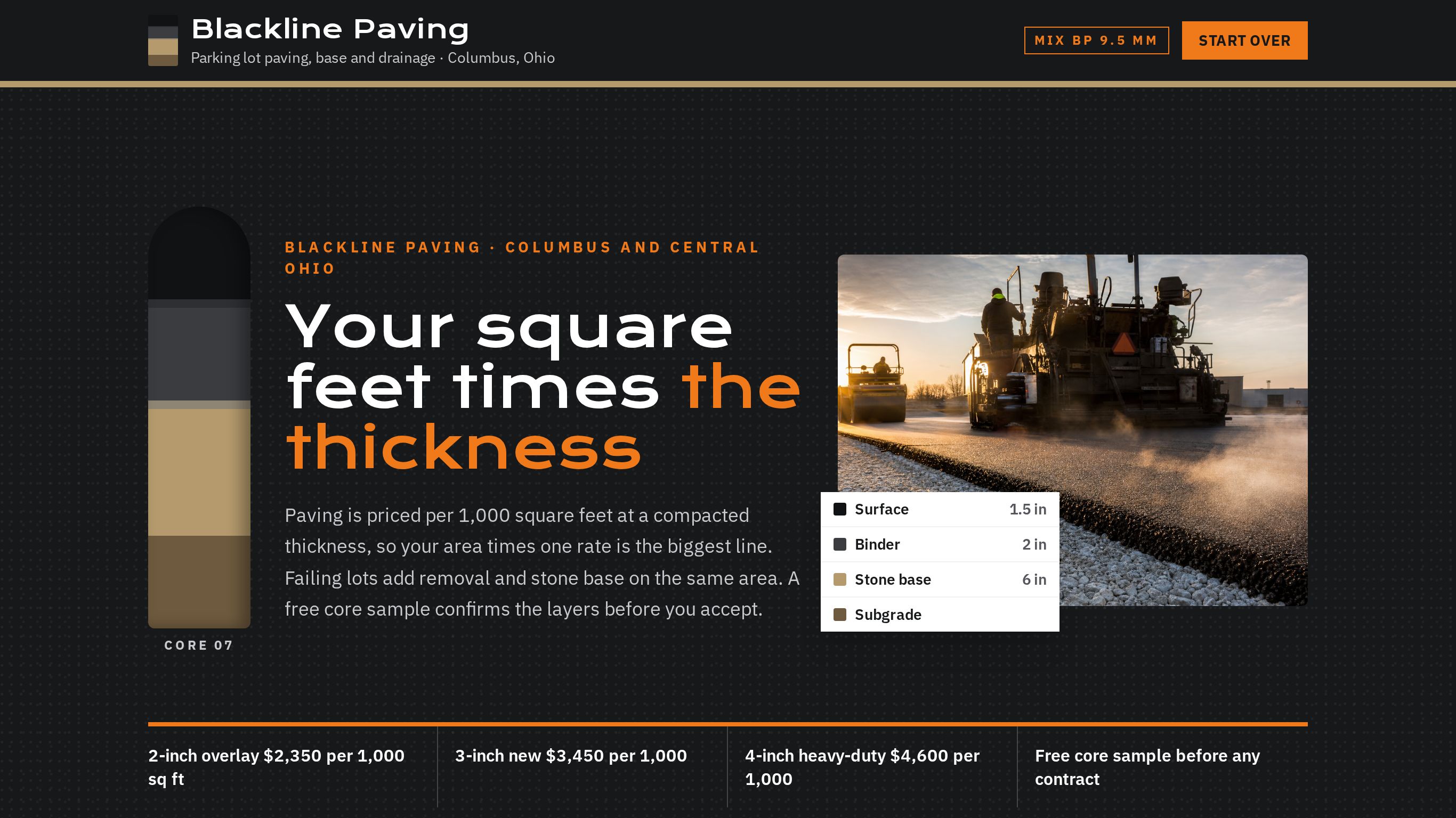Blackline Paving: the funnel's first screen