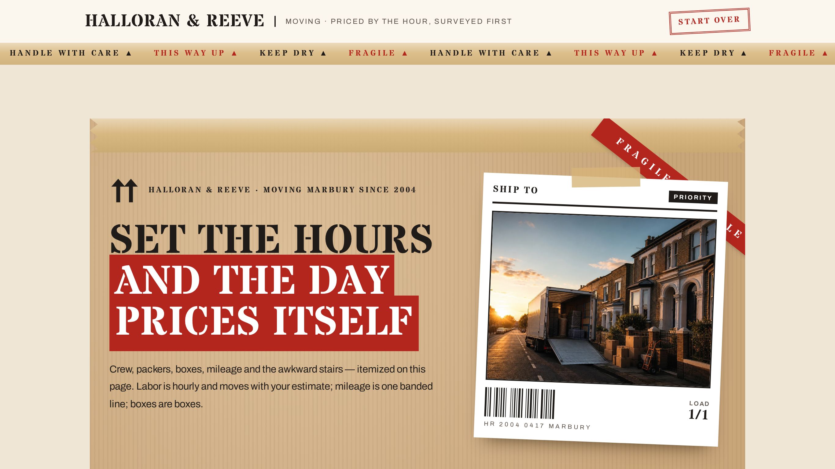 Hourly moving crew booking form template preview