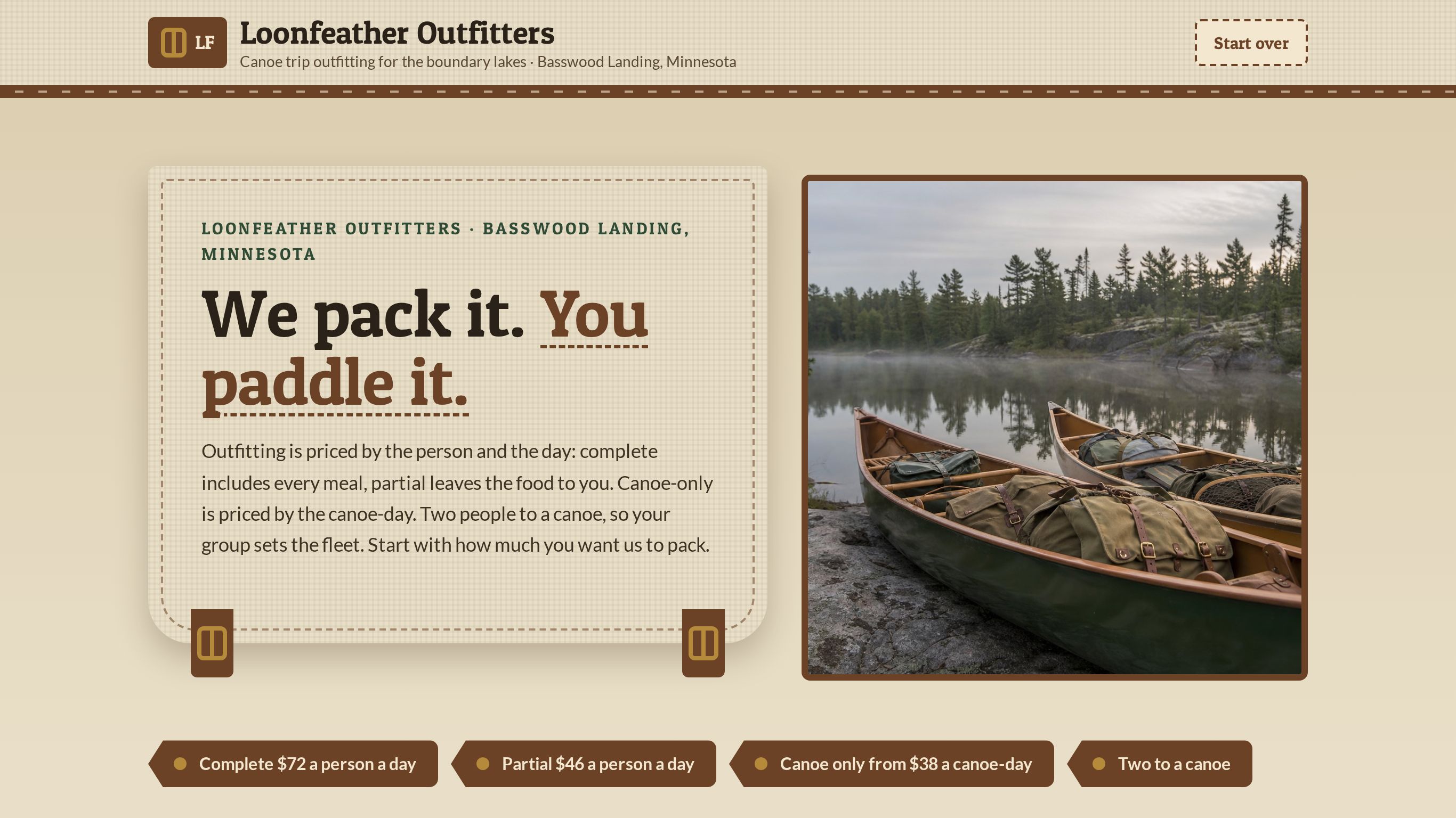 Canoe trip outfitting booking form template preview