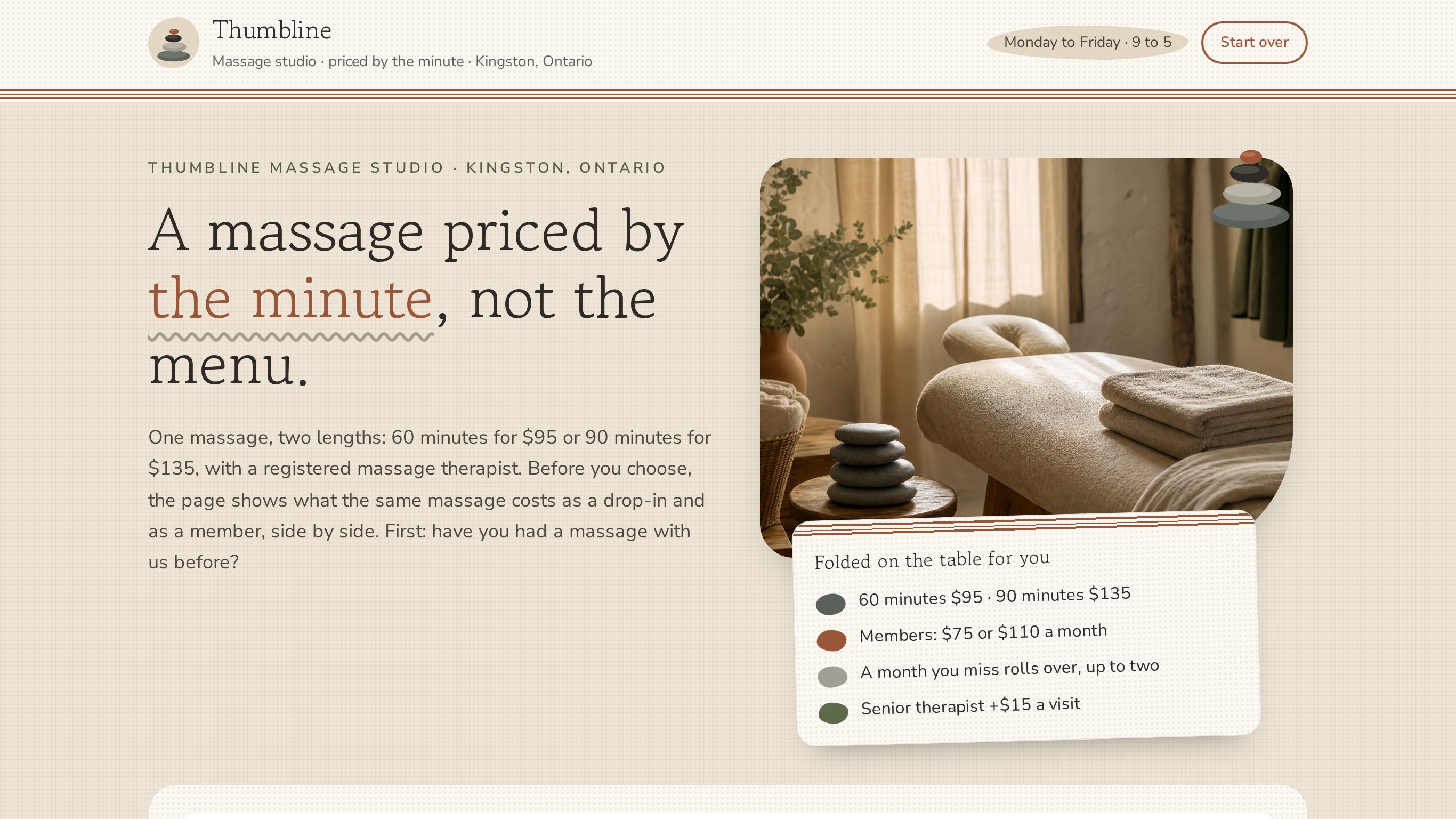 Massage studio booking form template preview
