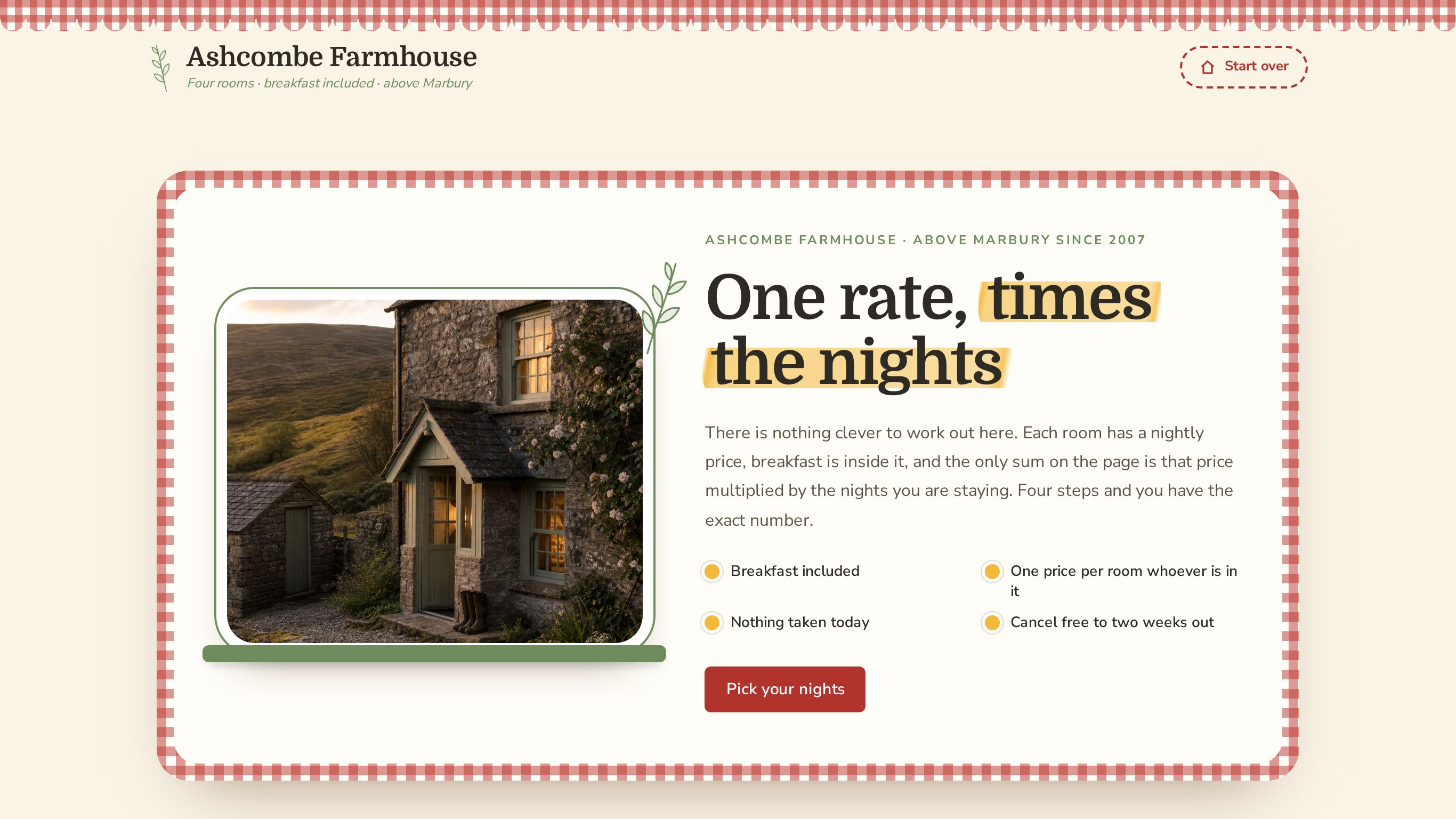 Bed and breakfast room booking form template preview