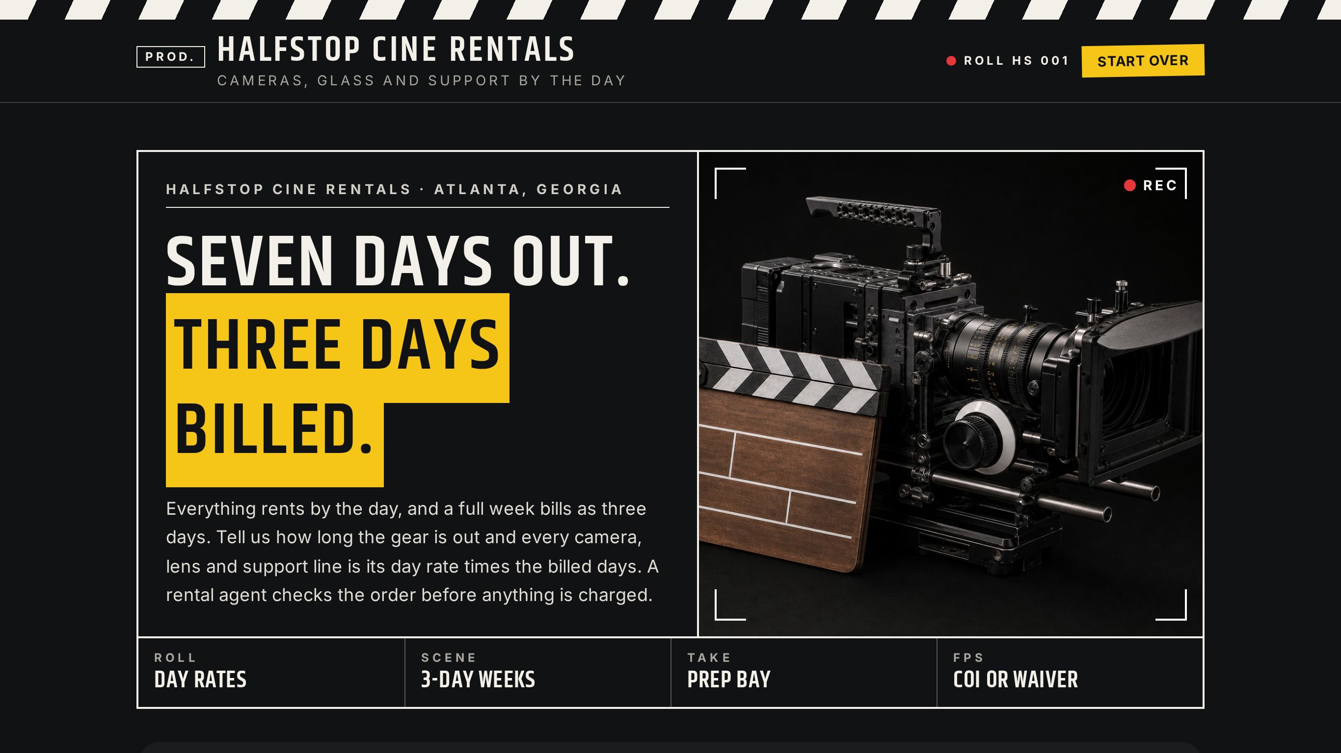 Camera rental booking form template preview