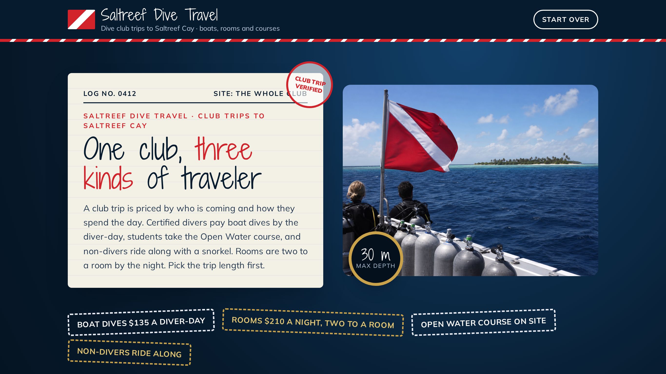 Dive club trip booking form template preview