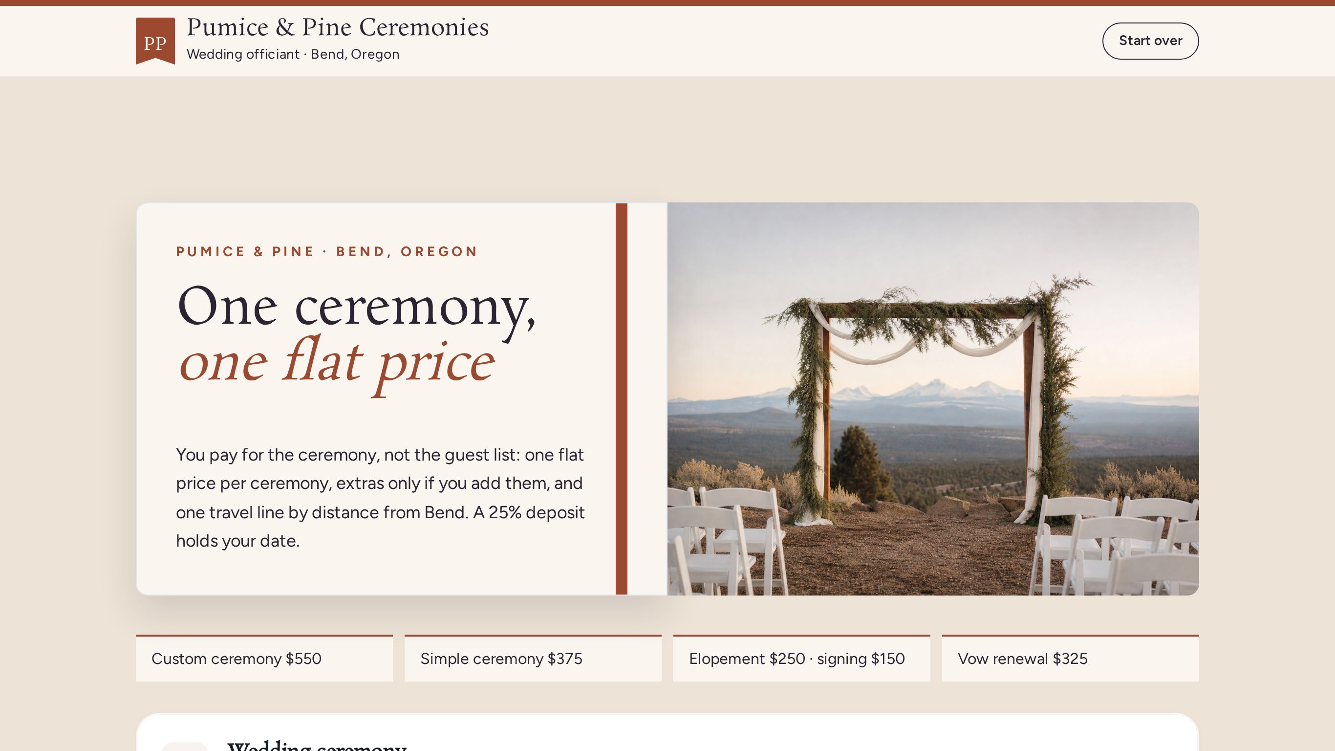 Pumice & Pine Ceremonies — One Ceremony, One Flat Price preview