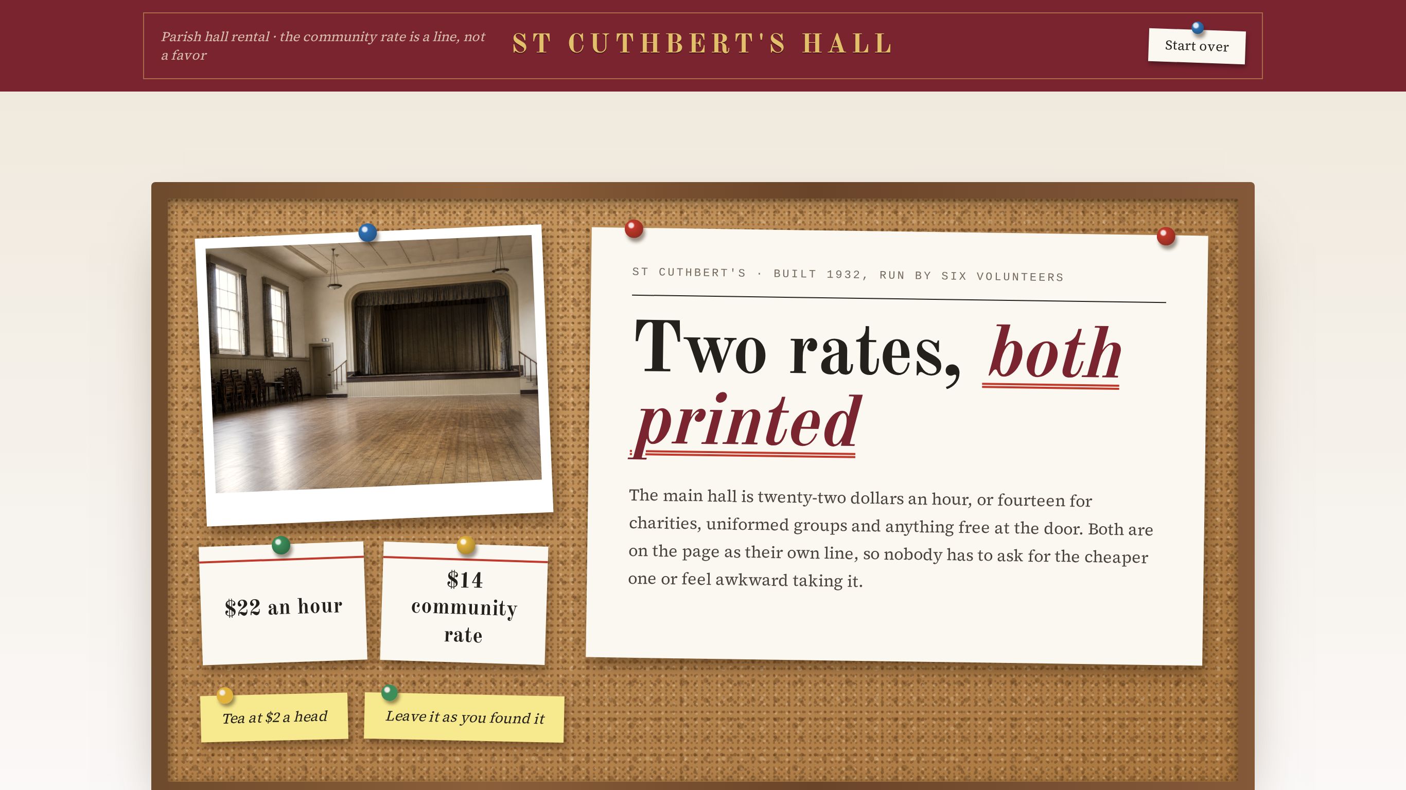Church hall rental booking form template preview