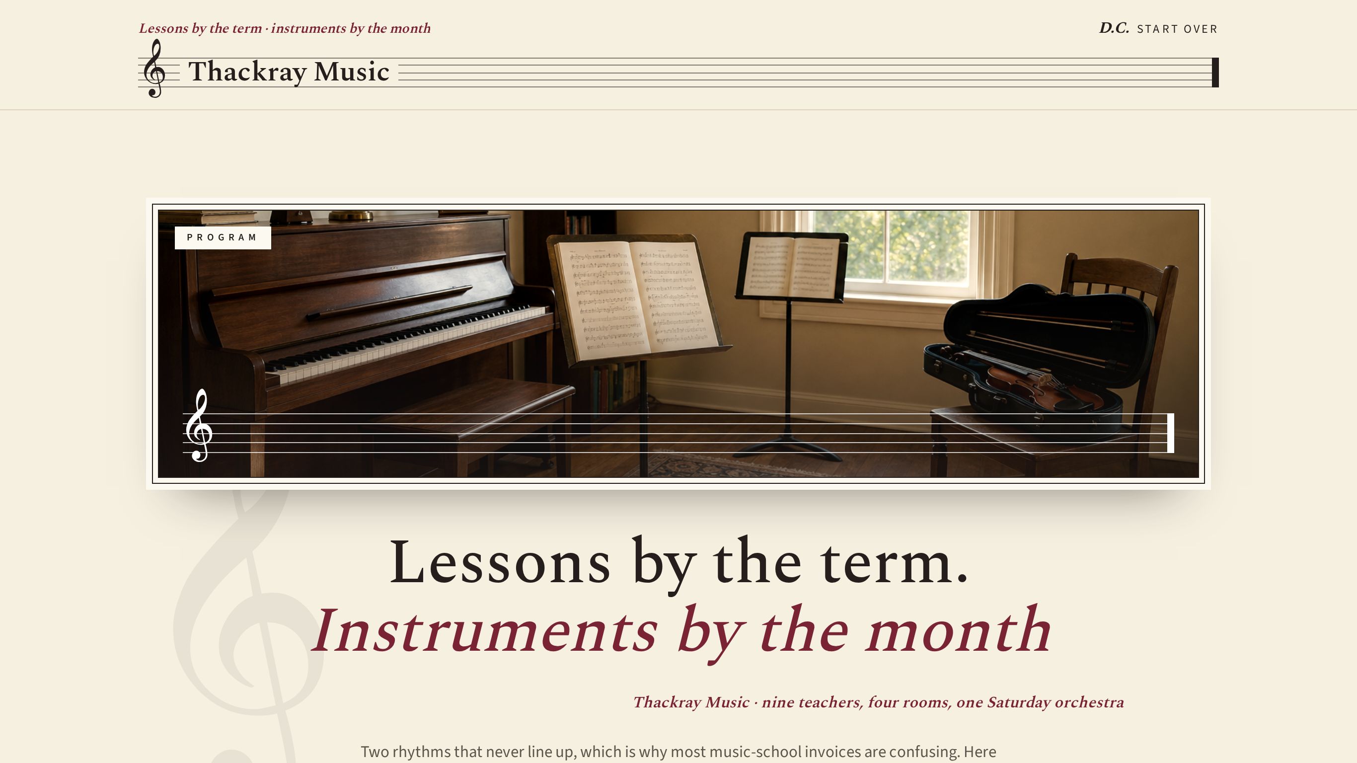 Music lesson registration form template preview