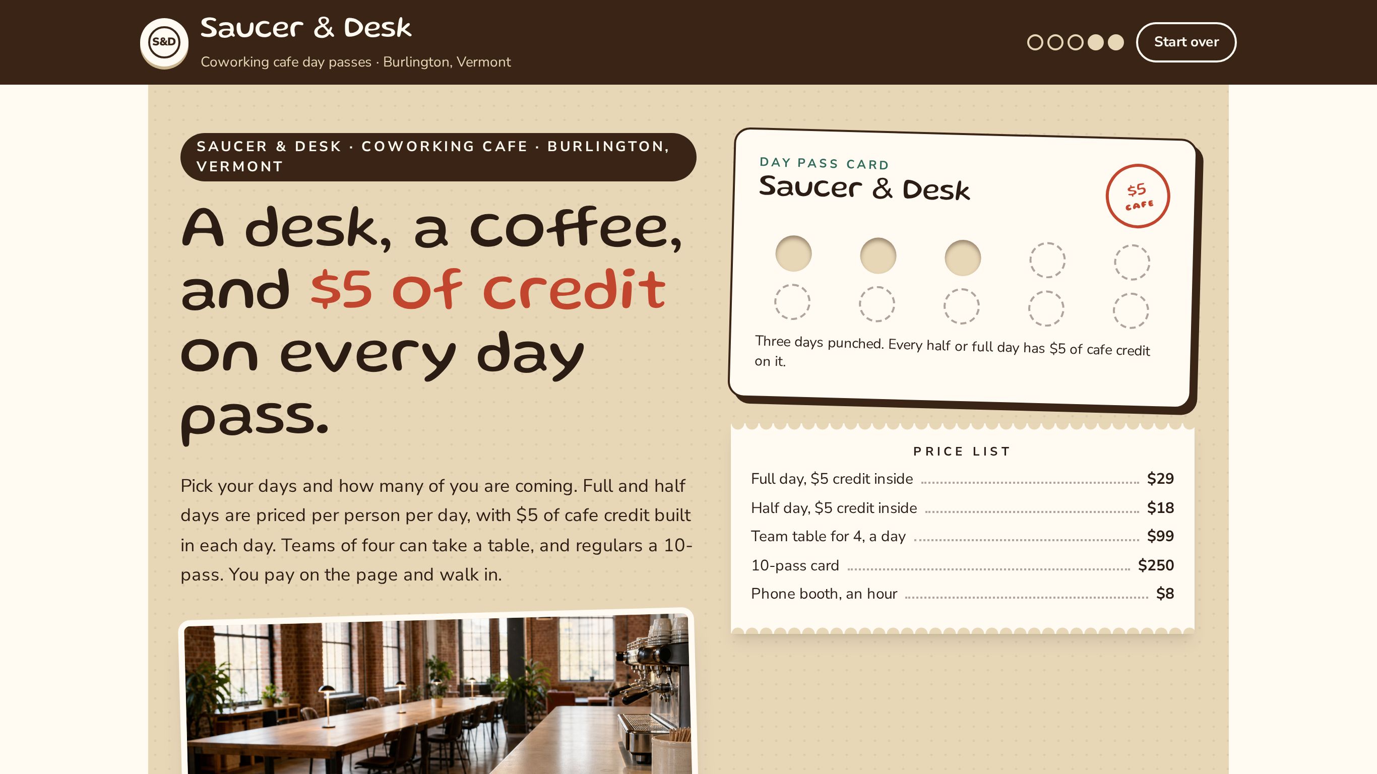 Coworking day pass booking form template preview