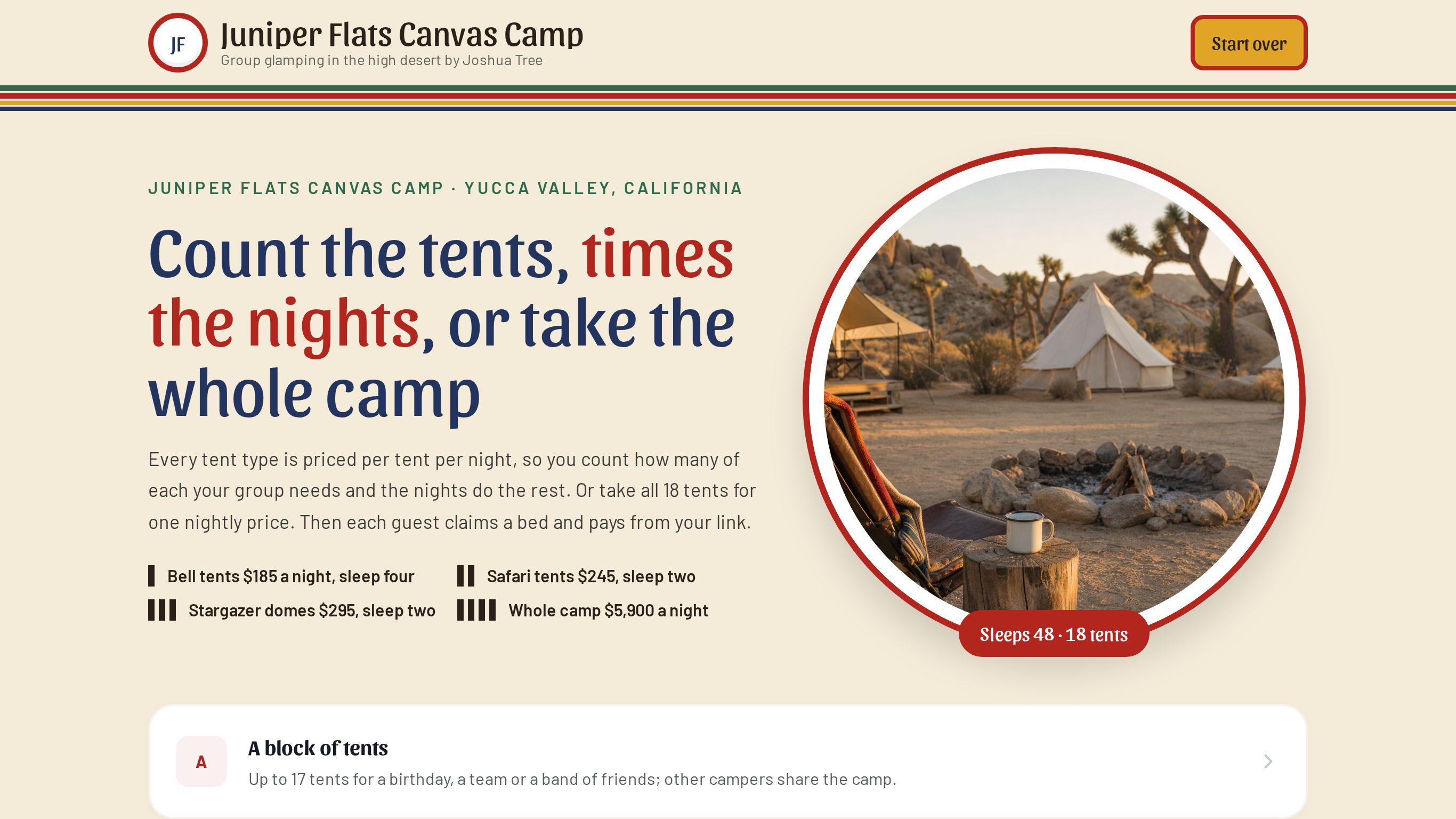 Group glamping booking form template preview