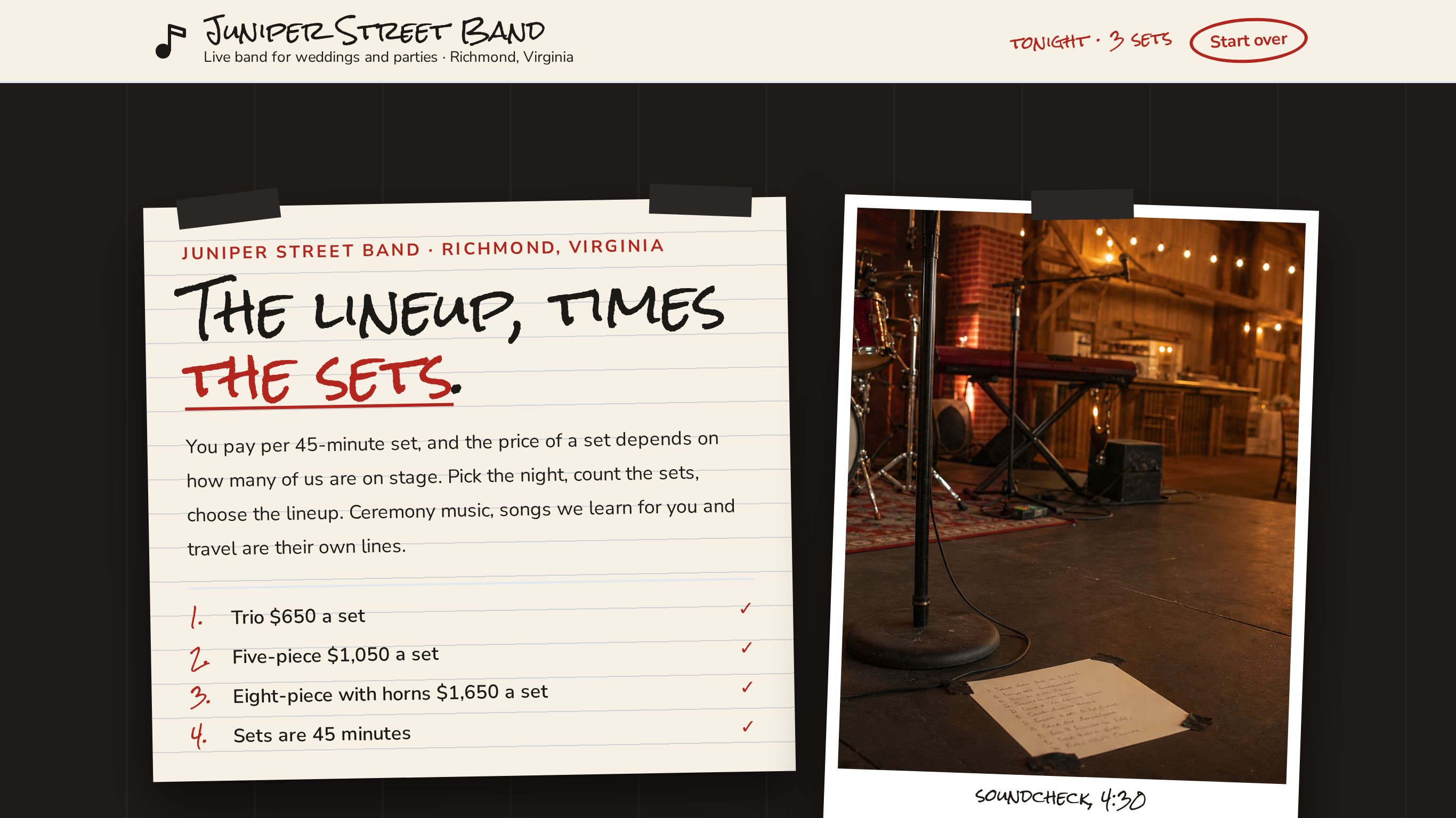 Band booking form template for live music preview