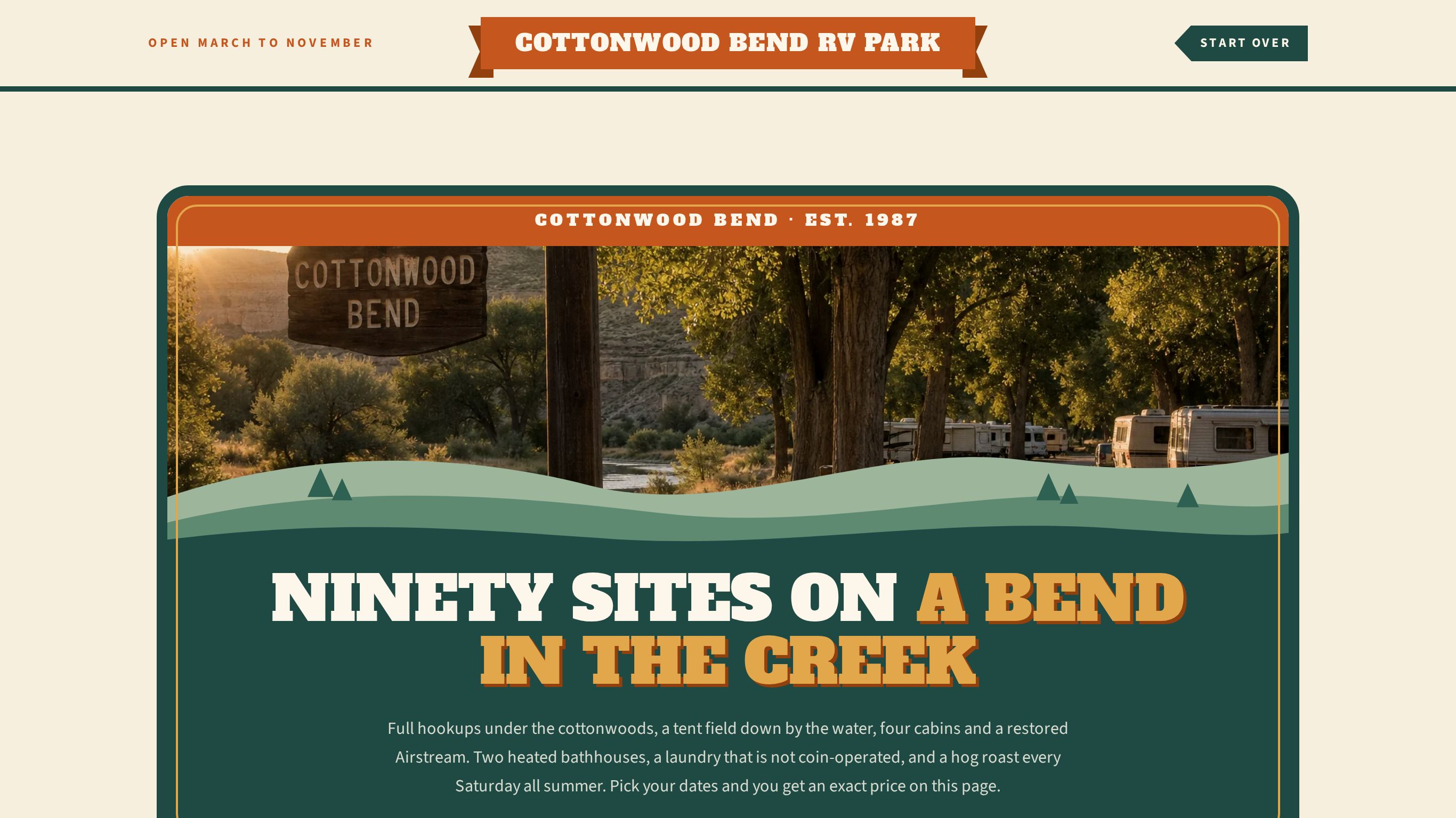 RV park & campground booking form template preview
