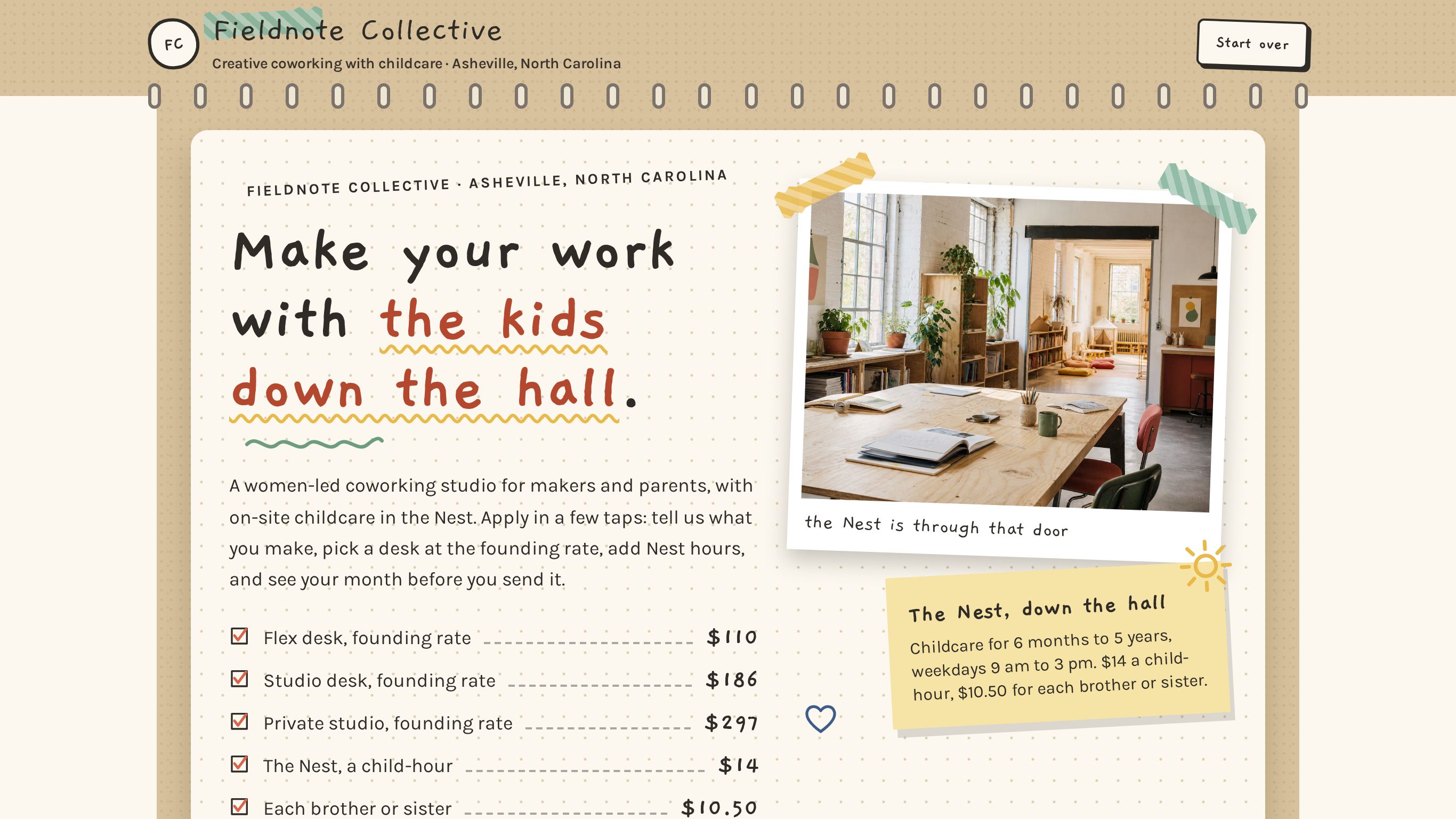 Coworking with childcare booking template preview