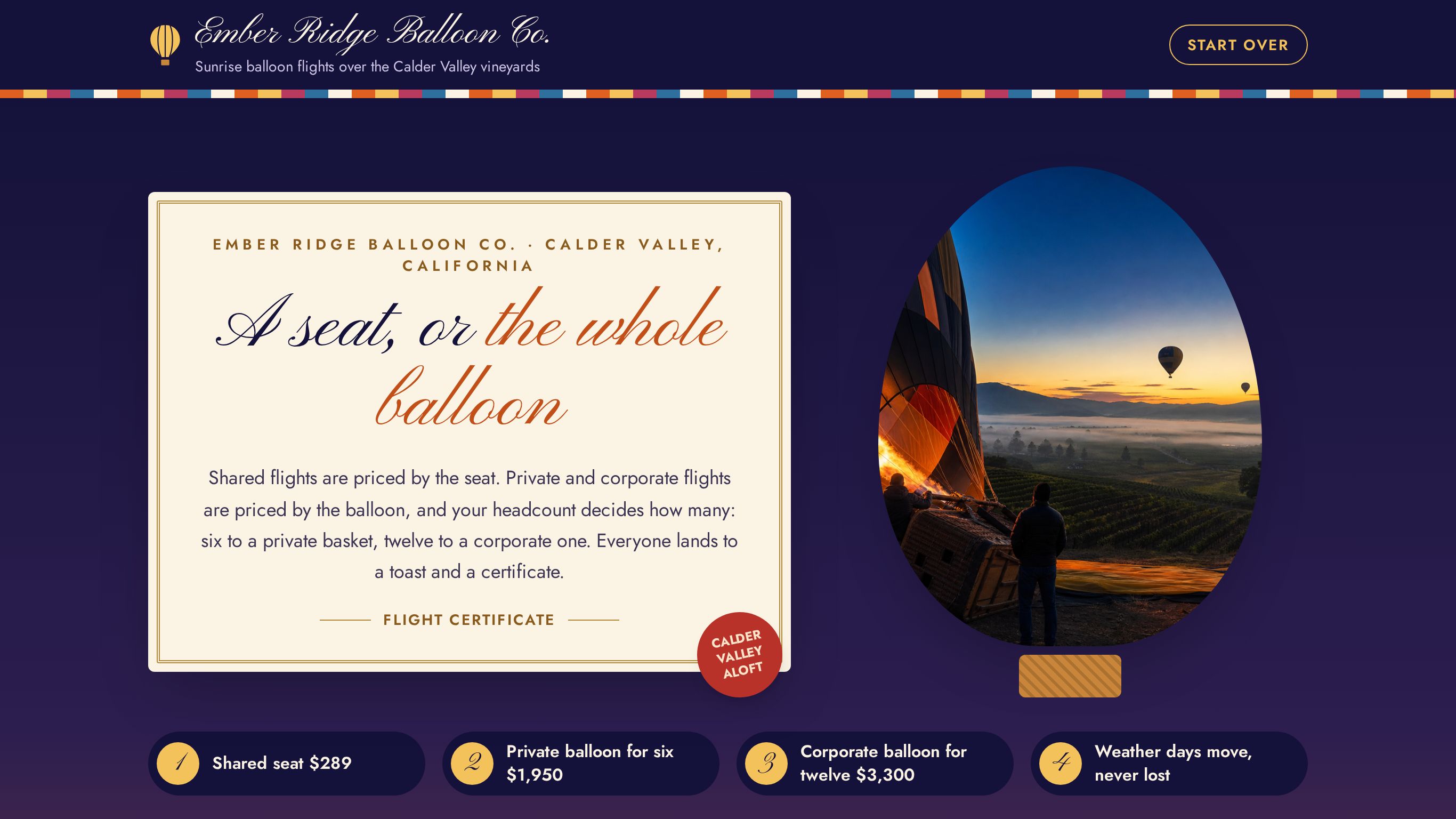 Hot air balloon ride booking form template preview