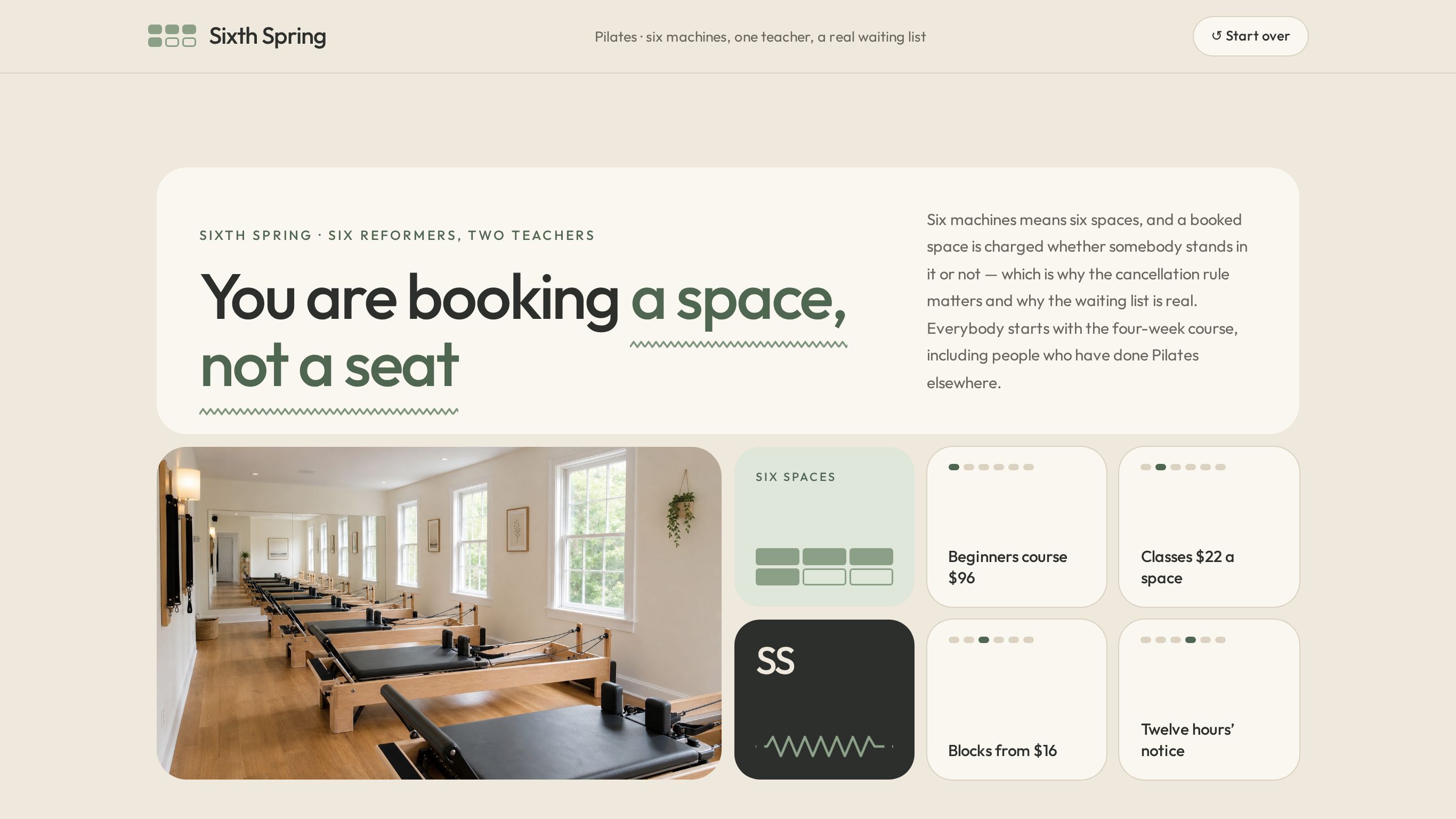 Pilates class pack booking form template preview