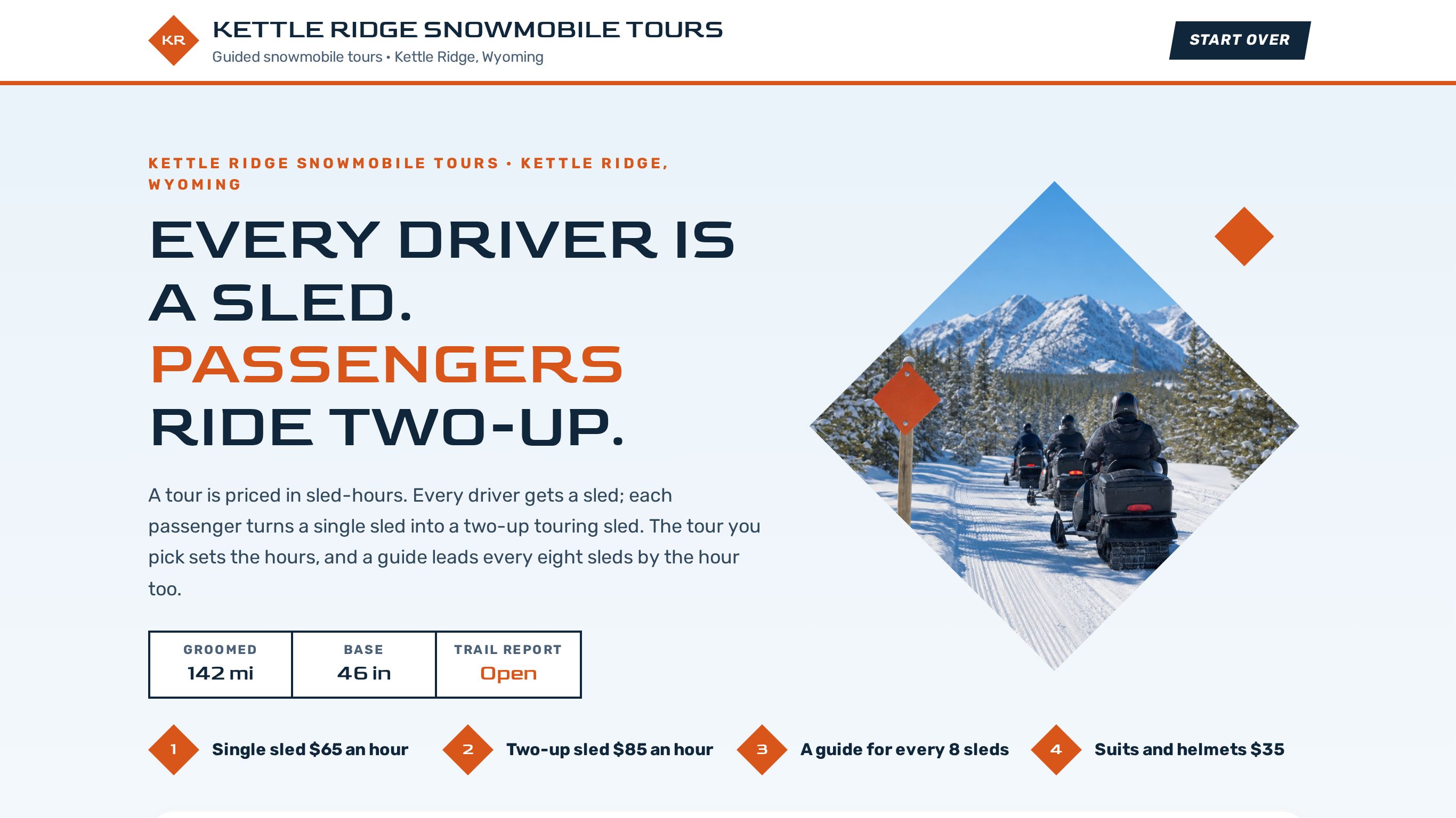Snowmobile tour booking form template preview