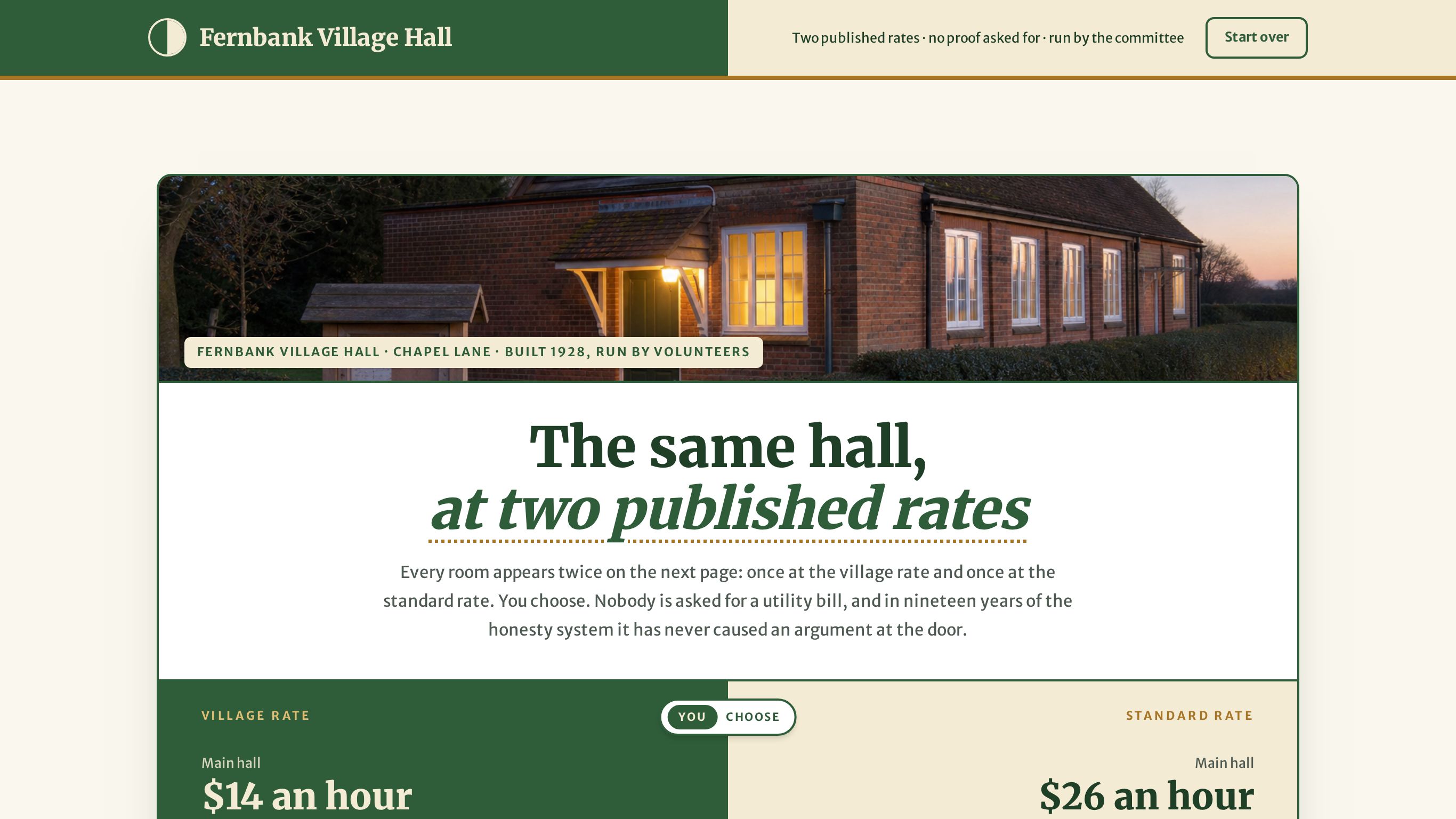 Community hall rental booking form template preview