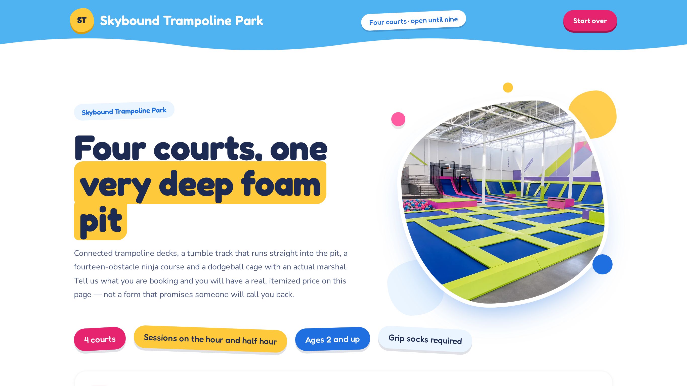 Trampoline park party booking form template preview